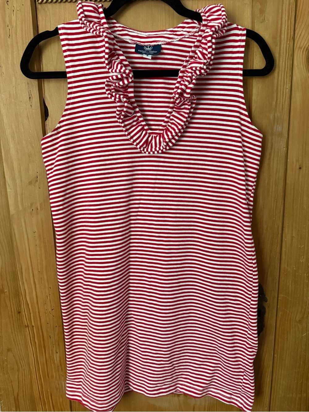 Striped Ruffle V-Neck Tank Dress - Red & White